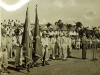 31 July 1947, Ft. Shafter, Oahu, T.H. Governor Ingram Stainback makes address at presentation of the 442nd Infantry Regiment into the regular Army Reserve.