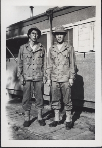 Sueo Noda and Stanley Hamamura at Camp Shelby, Mississippi, July 1943 [Courtesy of Fumie Hamamura]