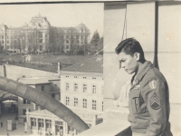 Bernard S. Akamine - Leghorn, early 1946, on the balcony of building that served as quarters [Courtesy of Bernard Akamine]