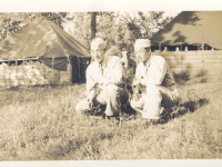 Ernest Enomoto (right) with friend at Camp McCoy, Wisconsin [Courtesy of Misao Enomoto]