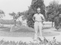 Tadayoshi Hamasaki at Lacrosse Riverside Park in 1942. Mississippi River in background. (Courtesy of Mary Hamasaki)