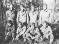 100th Battalion soldiers pose for a photograph in the forest. [Courtesy of Mary Hamasaki]