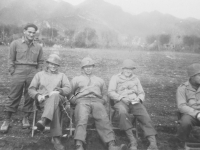 Soldiers relax during some down time from fighting in Italy, 1944. [Courtesy of Mary Hamasaki]