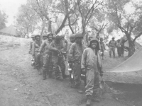 Soldiers line up for chow. [Courtesy of Mary Hamasaki]
