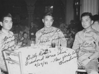 Ben Tamashiro (Lihue, Kauai), Yasuo Kawano (Hilo, Hawaii), Me.   Billy Rose's Diamond Horse Shoe   6/27/43 - New York City Broadway.   [Courtesy of Mike Harada]