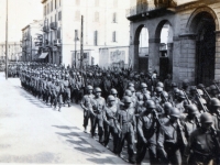 1945 Parade in  Lecco, Italy.  Here comes "Charlie Company"!  (Courtesy of Dorothy Inouye)