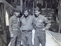 Oct 1945 At Livorno Italy.  In front of Mana's house.  Went loafing with Mellow, Himeo Iwata, Manabu Akage.  (Courtesy of Dorothy Inouye)