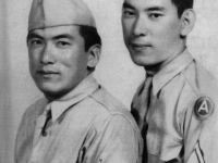 Tough to beat! Two KURODA brothers awarded the Distinguished Service Cross medal. On left is RONALD (100th Battalion B Co.) ROBERT (442nd H Co.) KIA in franceon Oct. 20, 1944. In 2000, President Clinton upgraded Robert's Distinguished Service Cross to Congressional Medal of Honor.  [U.S. Army Signal Corps]