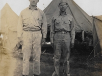 Shigeru Inouye and Tamotsu Miyata at Schofield Barracks prior to deployment, June 1, 1942. (Courtesy of Clinton K. Inouye)