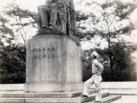 (July 05, 1942) Eugene Kawakami gazing up at Abraham Lincoln Statue in Grant Park, Chicago. He was a proud graduate of Lincoln School, then an English Standard school, in Honolulu, Hawaii.   [Courtesy of Joanne Kai]