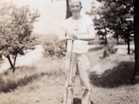 (July 22, 1942) Gene - at Sparta Country Club in Sparta, Wisconsin.  During his time off, Eugene Kawakami enjoyed golfing with friends from the 100th Infantry Battalion.   [Courtesy of Joanne Kai]