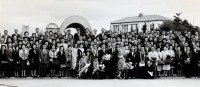 (October 1962) Members of the 100th Infantry Battalion Veteran’s Club, “Club 100”, at the Hiroshima Peace Memorial. [Courtesy of Joanne Kai]