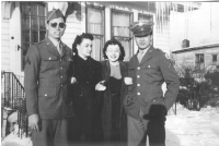 Kenneth Muroshige, Evelyn Falke, Violet Goldbeck, and Richard Hamada in LaCrosse, Wisconsin, winter 1942. [Courtesy of Mieko Muroshige]