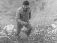 Don Matsuda climbing a hill in the Maritime Alps for rations. [Courtesy of Jane Kurahara]