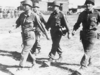 Major Fukuda passing in review at a parade in Novi Ligure, Italy for Generals Truscott and Almond on May 13, 1945 [Courtesy of David Fukuda]