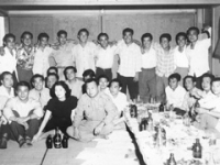 Post-war gathering with Mits Fukuda seated in center. [Courtesy of David Fukuda]