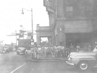 Sept 1, 1942, The gang in front of Hotel Benuru & Greu Bar. [Courtesy of Leslie Taniyama]