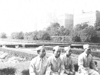 Grant's Park Chicago Masayoshi Miyagi, Kaneshiro, Goro & Joe. The background is lovely flowers. [Courtesy of Leslie Taniyama]