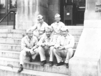 Hideo with some of the officers Front Row L to R. Capt. Kawasaki, Corp. Hideo Yamashita, 1st Lt. K. Kuramoto. Back Row L to R - 1st Lt. R. Kainuma, 1st Lt. M. Koga. [Courtesy of Leslie Taniyama]
