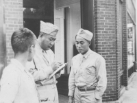 Lt. Kometani and Edward Mitsukado at Wisconsin Depot. [Courtesy of Leslie Taniyama]