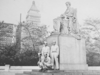 The four of us in front of  Lincoln's statue at Grant's park. [Courtesy of Leslie Taniyama]