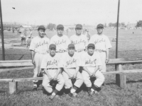 The pitchers - Front row - sitting - Lefty Mizusawa - Wailua, Goro Moriguchi - Palama, Sadaji Matsunami - Oiaa, Hilo, Standing -Left to Right - Moichi Okazaki - Koyu, Lefty Tanigawa - Moiliili, Lefty Omori - Puunene, Maui, David Suzuki - Moiliili. [Courtesy of Leslie Taniyama]