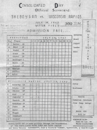 Baseball score card for July 19, 1942 game, Hawaiian Soldiers vs White Sox. (Club 100  files)