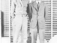 Moriso Teraoka and his brother, Sakae, in Denver, Colorado.  Moriso went on leave after basic training at Camp Shelby, Mississippi, 1943 (Courtesy of Moriso Teraoka)