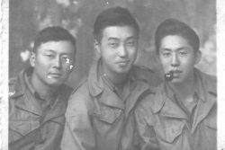 Atushi Iwai, Moriso Teraoka and George "Florida" Yoshida during the Po Valley campaign, Alessandria, Italy, 1945. Yoshida was called "Florida" because his father had moved the family to that state and "Florida" had a southern accent.   (Courtesy of Moriso Teraoka)