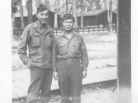 Moriso Teraoka with a fellow soldier at Camp Patrick Henry in Virginia, December 1945 (Courtesy of Moriso Teraoka)