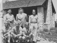 LaCrosse, Wisconsin Banks of Mississippi.  Tokuji Ono, Mr. James Kapelas, Toshio Kawamoto, James Komatsu, Richard Ogura, Fred Kanemaru.  [Courtesy of Jan Nadamoto]