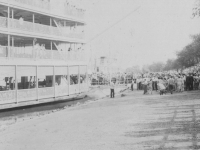 Nadamoto_Isao_007ax.  Taken on Sunday June 28, 1942 when we went on the excursion along the President Steamer pictured here.   A view of the crowd getting on.  Lot of them seems like the whole of LaCrosse turned out.  Inside is very clean and modernized.  [Courtesy of Jan Nadamoto]