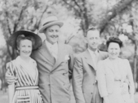 Left to Right. Mr. & Mrs. Gantanbien from Lansing Iowa.  Mr. & Mrs Maxwell from Westby, Wisconsin.  (Both whiskey salesmen)  Taken at Tomah Park, Tomah Wisconsin on July 5, 1942.  [Courtesy of Jan Nadamoto]