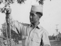 September 1, 1942.  You see the snake is pretty big.   Camp McCoy, Wis.  [Courtesy of Jan Nadamoto]