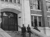 Taken Sept. 20, 1942 at Lake Front Park, Milwaukee.  Myself sitting on base of statue of Abraham Lincoln. Taken Sept. 19, 1942 at entrance to Engineering bldg of Marquette University, Milwaukee, Wi.  [Courtesy of Jan Nadamoto]