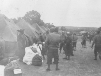 Moving out to ….New Camp McCoy.  Taken Sept.  24, 1942 at Old Camp McCoy.  Another picture of group ready to leave for New Camp McCoy.  [Courtesy of Jan Nadamoto]