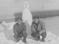 Taken Nov. 27, 1942 right alongside our barracks.  Myself & "Dopey" Kurakabe.  [Courtesy of Jan Nadamoto]