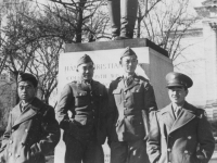 Taken Oct. 12 (about then) 1942 at Wisconsin University L to R: Choichi Shimabuku, Takeshi Tanaka, Yukio Yokota, myself.  [Courtesy of Jan Nadamoto]