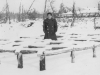 Taken Nov. 29, 1942 at Camp McCoy, Wis.  - Slightly hunched myself.  [Courtesy of Jan Nadamoto]