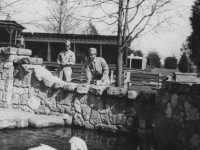 Taken at R.M. Taylor Zoo in Livingston Park, Jackson, Miss. On March 28, 1943.  The fellow in the back is Pfc. Ukichi Wozumi, one of the fellows I went with.  [Courtesy of Jan Nadamoto]