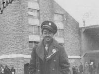 This picture was taken after the game. The pin I have on my coat collar is the Wisconsin School souvenir.  I will send them to you.  At Camp Randall Stadium Dicky.  [Courtesy of Rocky Nakahara]