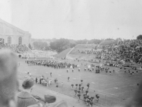 Half time.  The band gave the exhibition.  Making W. and Notre Dame.  [Courtesy of Rocky Nakahara]