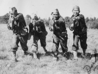 Left to right: James Mana, T. Takenouchi, Clark Ikehara, Y. Serizawa Oct. 1942.  [Courtesy of Rocky Nakahara]