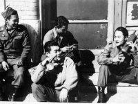 Left to right: Akinori Akizuki, Minoru Tamayore, Akira Hata, and Marcus Naito goof off during some downtime [Courtesy of Robert Arakaki]