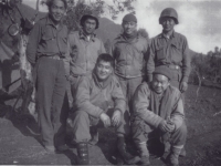 Group Photo. 1st Row, l-r: Robert Oda, James Horikoshi. 2nd Row, l-r: Edward Saito, Akiyoshi Kuriyama, Stanley Hamamura - Civitacecchia, Italy [Courtesy of Fumie Hamamura]