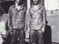 Headquarter Company. Sueo Noda and Stanley Hamamura, Camp Shelby, Miss. Spring 1943 [Courtesy of Fumie Hamamura]