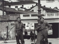 "With Tatsuo Suzuki - Novi Ligure, No. Italy - European War ended here May 1945" [Courtesy of Fumie Hamamura]