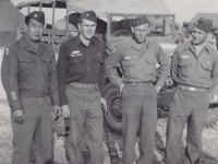 Officers Kometani, Corbin, Chipman, and Demaiolo in Ghedi, Italy, 1945. [Courtesy of Fumie Hamamura]