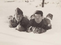 Stanley Hamamura and Itsuo Takahashi at Camp McCoy, 1942. [Courtesy of Fumie Hamamura]