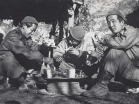 Able Company forward kitchen in Northeast France, 1944. [Courtesy of Fumie Hamamura]